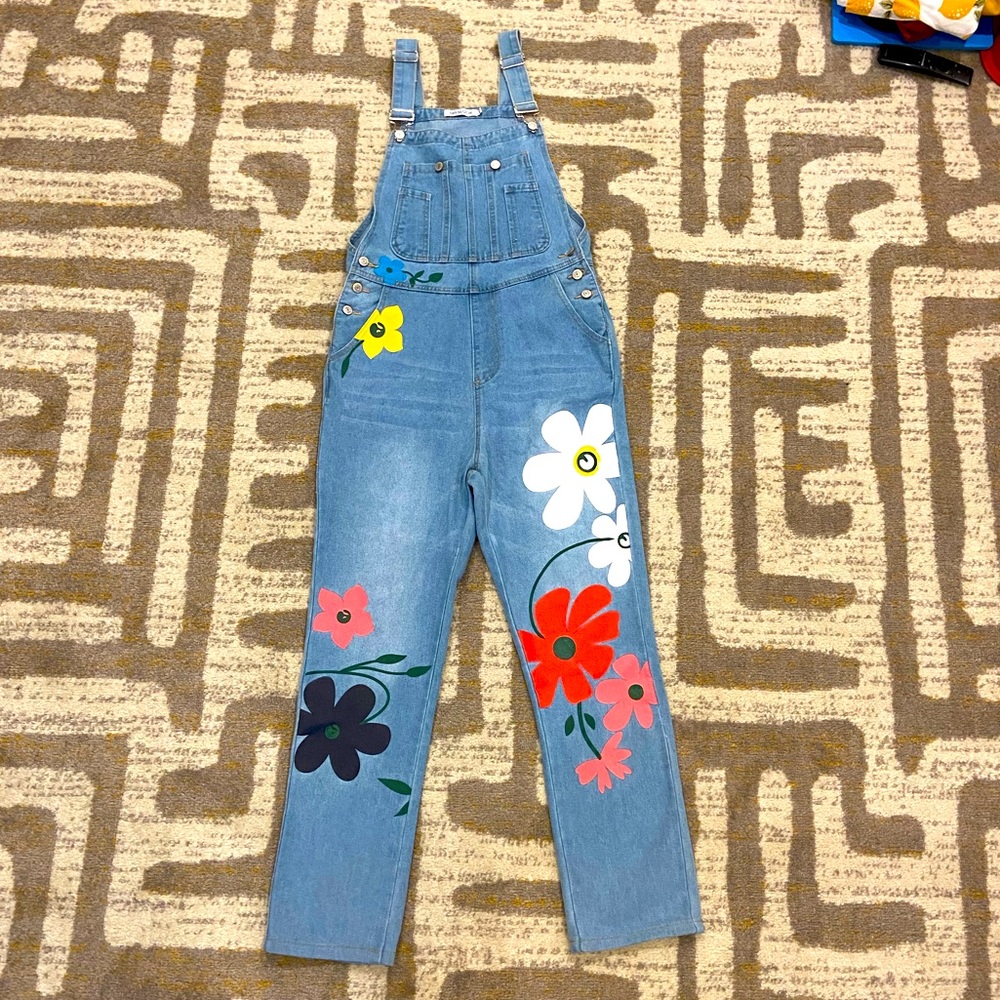 MISSLOOK floral painted denim overalls